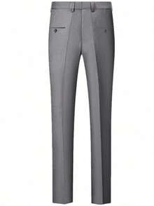 Men's Fashion New Business Solid Color Slim Fit Elastic Suit 2 Pieces Set, Includes Double-Breasted Blazer And Pants, Work Formal Evening Wear Outfit - Light Grey - View 6