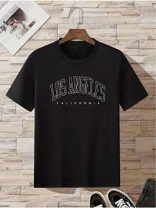 Men's Letter Print T-Shirt - Black - View 2