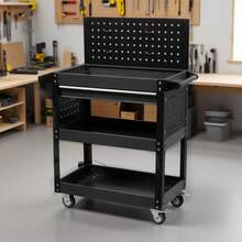Tool Cabinet, Tool Wagon, Tool Cart, Rolling Cabinet, Steel Roller Cabinet, Handle, 150kg Weight Capacity, Hooks, DIY Drawers, Perforated Panel, Lock, Casters, New Arrival [Black] - A-black - View 8