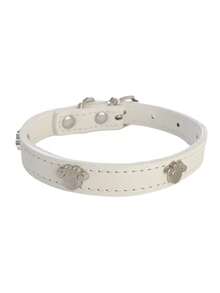 YOKLUN Leather Pet Collar, Cute And Charming, Comfortable Material, With Adorable Paw Print Decoration, Adjustable For Cats And Dogs - White - View 1