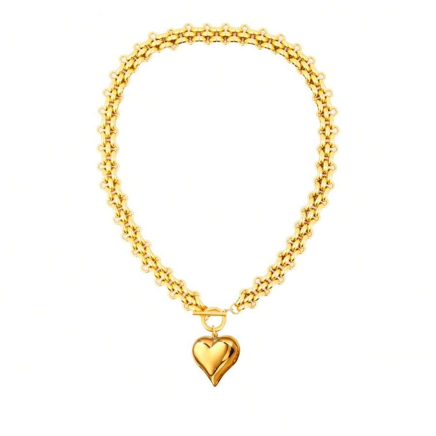 Thick Gold Necklace For Women, Necklace, Heart Necklace, Necklace, Gold Starfish Necklace, 18k Gold Plated Necklaces, Jewelry Gift For - 心形,20英寸 - 查看 1