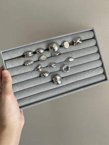 8pcs Grey Jewelry Display Storage Tray Set, Velvet Jewelry Display Tray, Suitable For Storing Earrings, Studs, Necklaces, Rings, Bracelets, Watches, Lipsticks, Perfumes, Cosmetics, Etc., Ideal For Use In Bathroom, Bedroom, Vanity, Multiple Styles Available, Perfect Gift - Multicolor - View 4