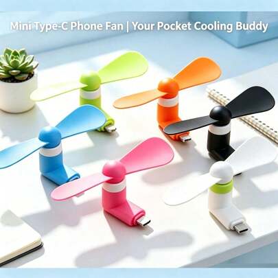 Mini Type-C Plug-In Personal Fan, Portable Handheld Desktop Clip-On Cooling Fan, Ultra-Quiet Small Fan Compatible With Type-C Mobile Devices, Power Banks, Laptops And Chargers, Lightweight Low-Noise Cooler Suitable For Office, Dorm, Travel, Camping And Outdoor Activities, Perfect Compact Gift Fan
