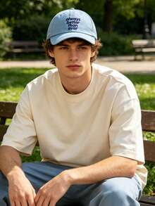 1 Men's Simple English Embroidered Soft Top Dad Hat, Washed Curved Brim Baseball Cap, Suitable For Daily Wear And Matching, Unisex - Multicolor - View 3