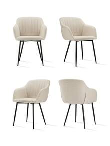 Goeurvant Modern Upholstered Dining Chairs In Linen-Look – Set Of 2/4/6 With Vertical Stripes, Armrests & Metal Legs – In UK Stock & Fast Delivery – Elegant Furniture For Dining & Living Room, Beige(Textured Fabric) - 米色 - 查看 11