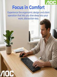 1 Set AOC KM300 Wireless Keyboard And Mouse Combo, Slim Design, Business/Home Office, Fashion Classic Set, Minimalist Keyboard And Mouse Set, Lightweight Portable Durable, Multi-Device Compatible - View 5