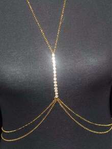1pc Metal Water Ripple Bead Chain Sexy One-Piece Body Chain, Beach Vacation Style Waist Chain & Chest Decor - Gold 7 - View 2