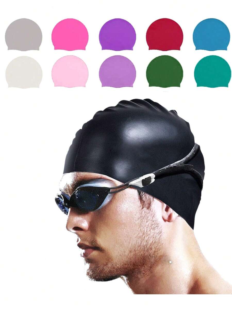 1pc Silicone Swim Cap, Waterproof, Anti-Slip, Comfortable And Breathable, High Elasticity, Unisex, Swimming Gear, Beach Essential, Beach Accessory, Pool Float