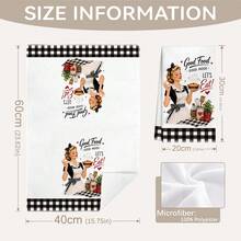 MEMNUN 2 Pcs Black Plaid American Retro 50s Housewife Cooking Slogan Printed Pattern Kitchen Towels, Dish Towels, Hand Towels, Dish Cloths, Home Decor, Kitchen Decor, Cooking Baking Hand Towels, Kitchen Accessories, Machine Washable, Cleaning Supplies, Suitable For Restaurant Kitchen, Home Decor And Gifts, All Season Use, 40*60cm/45*70cm, Super Soft Microfiber - Multicolor - View 4