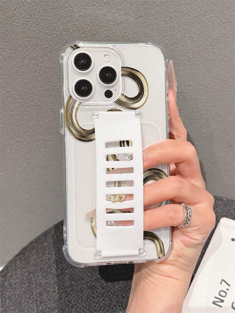 1件透明TPU軟殼四角手機殼，附矽膠鏤空腕帶，動物蛇紋，適用於Apple 17/17 Pro/17 Pro Max/17 Air、16 Pro Max/15/14/13/12/11、S22/S23/S24/S25/S23 FE/22 Ultra/S23 Ultra/S24 Ultra/S25 Ultra、A06/A16/A26/A36/A54/A55/A14/A15