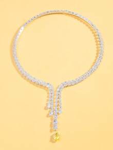 outingfit 1 pieza Nuevo collar geométrico con apertura cruzada ajustable con cristales de imitación, cadena de clavícula de lujo de alta gama, collar de diseño de nicho - Plateado - Ver 2
