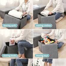 2 Pack Folding Foot Rest Stool Small Square Storage Cube Ottoman With Storage For Couch Home Dorm - Grey - View 3