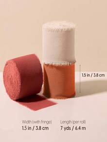 3 Gulungan Pita Sutra Chiffon Buatan Tangan Warna Terakota dan Oranye dengan Rumbai, Ukuran 1,5" x 16,4', Tepi Berumbai, Cocok untuk Dekorasi Pernikahan, Pembungkus Kado Pernikahan, Undangan, Buket Pengantin, Kerajinan Pembungkus Kado, Dekorasi Liburan, Perlengkapan Pesta - Kombinasi merah-oranye - View 5