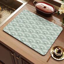 Luckybutterfly 2pcs Color Block Fan Pattern Themed Multi-Functional Drying Mats, 2 Different Styles Polyester Absorbent Countertop Protection Mats, Suitable For Kitchen, Dining Table Decor, Dishwashing Mat, Washing Machine And Coffee Machine Mat, Bathroom Sink Coaster, Kitchen Accessories, Party Supplies - Mint Green Fan-shaped + Red Bean Paste Pink Fan-shaped - View 4