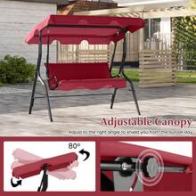 3-Person Outdoor Patio Swing Chair W/ Adjustable Canopy & Removable Cushion - Burgundy - View 9