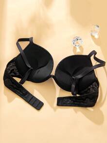 Damen Leopardenmuster Jacquard Tief V Push-Up BH, dünne verstellbare Träger Bügel BH mit dicker Polsterung, sexy Tief V Alltagswäsche - Schwarz - Übersicht 6