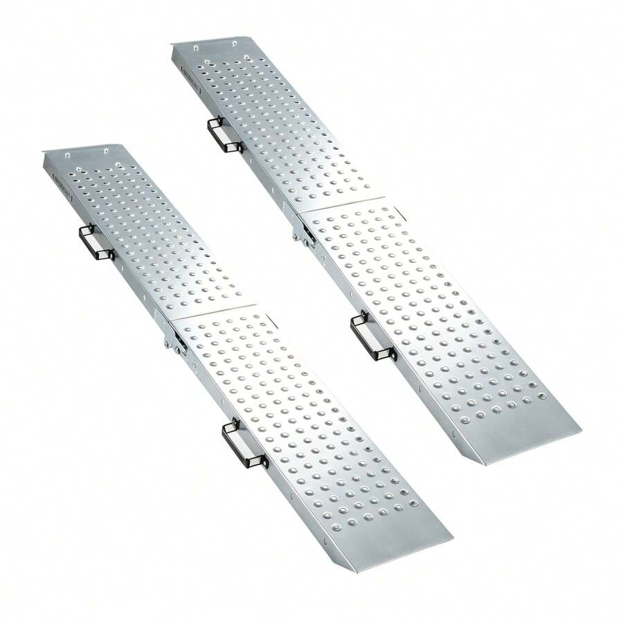2 Pack 400 KG Capacity Folding Loading Ramps Multi-Use Ramps With Handles For Pickup Truck & Trailer 180 X 22.5 Cm - A - View 1