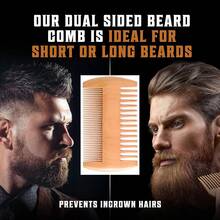 Men'S Wooden Beard And Comb Set - Perfect For Grooming Facial Hair, Includes A Wooden Comb, Beard Brush, And A Scissors - Multicolor - View 5