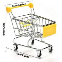 1 Set Mini Metal Shopping Cart With Handle Basket, Iron Metal Storage Display Ornament, Desktop Clutter Organizer Tool, Desktop Office Decor Ornament, Home Store Display Decoration, Creative Desktop Storage Small Item, Home Office Desktop Decor Display Tool - A - View 5
