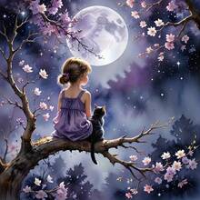1pc [30*30cm/11.8*11.8in][40*40cm/15.7*15.7in]5D Acrylic Diamond Painting Kit, Little Girl Under Moonlight Pattern, Suitable For Adult Beginners DIY Mosaic Diamond Art, Full Drill Handmade Self-Design DIY Diamond Painting, Suitable For Living Room, Bedroom, Office Wall Decoration Hanging Painting, Surprise Home Decor Gift For Family And Friends - No Frame - View 1