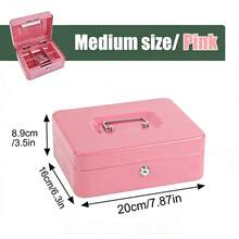 1pc Portable Metal Cash Box With Lock, Dual-Layer Coin Safe With Coin Tray And 2 Keys, Large Size Home/Office/Store Security Money Box, Black - Multicolor - View 16