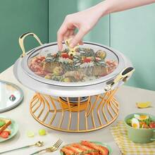 9.45 Inch Table Buffet Chafing Dish, Golden Stainless Steel Round Chafing Dish W/Glass Lid & Holder, Small Pretty Waist Chafing Dish For Parties, Wedding, Camping [A Good Gift For Family And Friends] - 9.45 Inch Golden - View 4