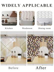 10" X 10" Waterproof Textured Vinyl DIY Wallpaper, Self-Adhesive Splash-Proof Tile, Small Square Peel And Stick Tile, Suitable For Home Decor - Mosaic - View 8