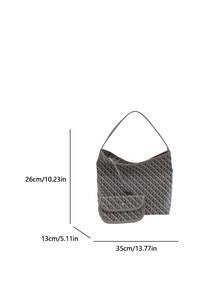 SHIMEINI 2026 New Printed Fashion 2 Pieces Set Shoulder Bag With Coin Purse, Suitable For Women's Daily Use, Vacation, Travel, Holiday, Dating, Gift - Grey - View 6
