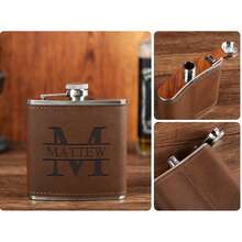 MerexSync 1pc Personalized Custom Portable Flask, Christmas Portable Flask, Custom Portable Flask, Father's Gift, Father's Day Essential, Boyfriend Gift, Custom Father's Gift, Birthday Gift, Boyfriend Birthday Gift, Custom Leather Portable Flask - Black - View 9