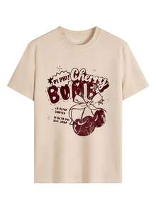 Camiseta de mujer estampada de manga corta para verano, tela de poliéster, estilo multifuncional, corte regular, peso 180 gramos, 1 unidad. - Albaricoque - Ver 3