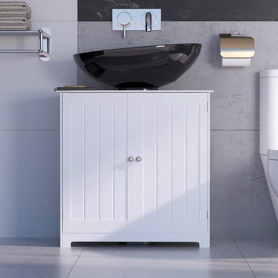 Under-Sink Cabinet With 2 Doors And Adjustable Shelves, Bathroom Cabinet With Pedestal Sink For Storing Shower Accessories, White - Under Sink Storage Cabinet - View 1