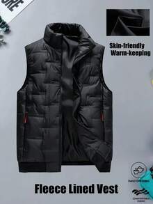 Women's Stand Collar Zipper Warm Lining Vest, Lightweight Quilted Sleeveless Jacket, Suitable For Autumn/Winter Sports, Black - Black - View 2