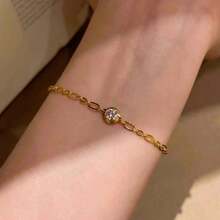 法式復古 18K 金鍍圓形鋯石細緻極簡鏈條手鍊 女款珠寶 - 金色 - 查看 4