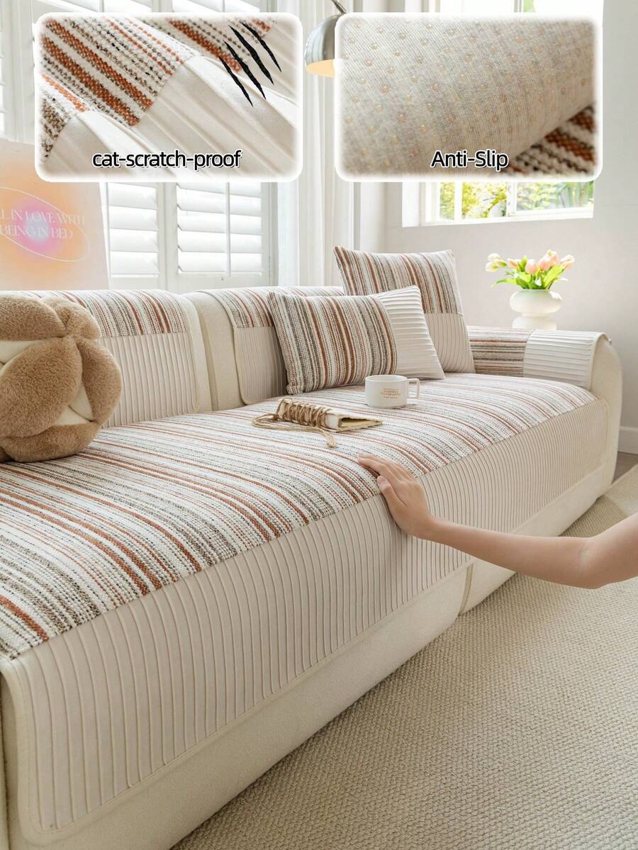 1pc European Style Fresh Floral Lace Sofa Cushion Cover, Minimalist Luxury Sofa Slipcover, Decorative Sofa Protector, Anti-Slip Anti-Dust Anti-Scratch, Suitable For All Seasons, Bedroom Living Room Office Study - Coral Orange - View 1