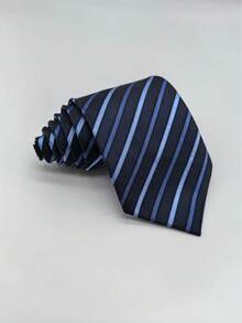 1pc Men's Formal Jacquard Striped Blue Tie, Multiple Styles Available, Suitable For Business Events, Wedding Groom Accessories, Daily Commute Versatile - Multicolor - View 9