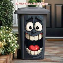 Funny Cartoon Big Mouth Face Trash Can Sticker, Waterproof Removable Vinyl Trash Can Decal, 2D Flat Pattern Outdoor Yard Porch Trash Can Decoration, DIY Peel And Stick Creative Home Garden Cabinet Decor - Face Trash Can Stickers - View 2