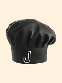 1pc A-Z Letter Chef Hat, Adjustable Elastic High Top Baker Hat, Cooking Kitchen Hat, Unisex Uniform Cap - Black - View 8