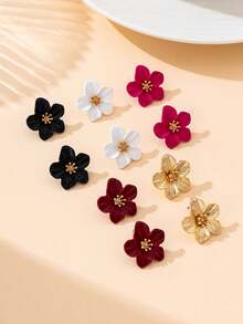 5 Pairs Delicate Small Dopamine Color Vacation Style Flower Shaped Stud Earrings For Teens, Suitable For Daily Wear/Vacation Travel/Birthday Gift For Friends - Multicolor - View 4