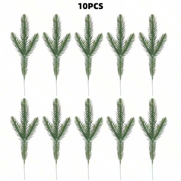 10pcs Evergreen Artificial Pine Sprigs - Faux Pine Needle Spray, Suitable For Christmas Wreaths And Modern Home Decor, Plastic Material (Container Not Included)