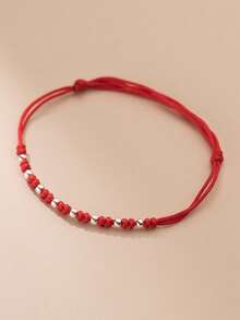 1pc S925 Sterling Silver Red Cord Adjustable Bracelet, Gentle Vibe, Versatile For Daily Commute, Minimalist Niche Chic, New Chinese Style, Gift For Best Friend Or Couple - Beads - View 8