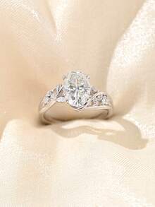 1 pièce Bague de luxe élégante en argent S925 avec moissanite ovale 2,5CT, convient pour les femmes, mariage, festival, célébration, soirée, saison des mariages, robe, vacances, fête, anniversaire, confession, bijou cadeau - Argent - Voir 2