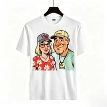 New Couple Collection T-Shirt With Illustration Of A Couple Wearing YM And Smilso Caps - Men's Casual Clothing, Father's Day Gift, Mexican Style - 白色 - 查看 4