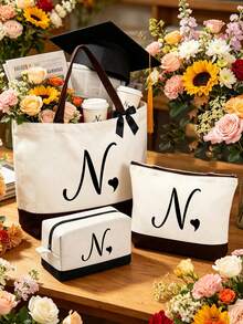Bolso Tote Grande para Mujer con Patrón de Inicial - Esencial de Verano. Cinta, Bolso de Playa de Gran Capacidad, Bolso Multifuncional, Bolso de Hombro Portátil de Moda, Bolso de Aseo para Viajes, Bolso de Maquillaje, Bolso de Almacenamiento de Trajes de Baño, Adecuado para Oficina, Playa, Vacaciones, Compras, Fiesta, Recuerdo de Graduación, Adecuado para Recuerdo de Viaje, Regalo del Día del Maestro, Regalo de Regreso a la Escuela, Regalo de Fiesta, Regalo de Vacaciones - Multicolor - Ver 2