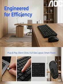 1 Set AOC KM300 Wireless Keyboard And Mouse Combo, Slim Design, Business/Home Office, Fashion Classic Set, Minimalist Keyboard And Mouse Set, Lightweight Portable Durable, Multi-Device Compatible - View 3