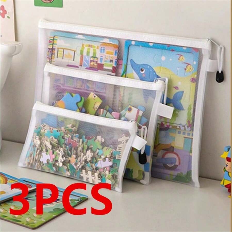 1/3pcs A4 A5 A6 Transparent Mesh Zipper File Bags, Waterproof Document Pouches, School Office Supplies Pencil Case Storage Bags, Back To School Stationery Organizer Gift Set - White - View 1