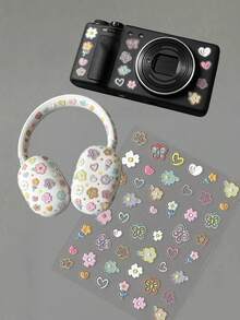 1pc Macaron Embroidered Floral Heart Butterfly Transparent Sticker, Gentle Macaron Embroidered Floral Butterfly Heart Transparent Sticker, Digital Camera Case, Spring Handmade Material, Vintage Digital Camera, Headphone Decorative Sticker - Colorful Butterfly Flowers - View 2