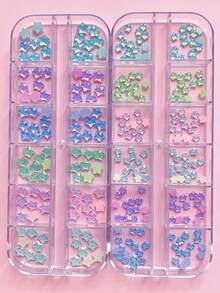 1 Box 12pcs Summer Small Plaid Style Small Size Mocha Starfish Pattern Nail Art Decorations, Y2K Style, DIY, Stars, Rhinestones, Nail Art Accessories, Nail Art Gems, Suitable For Dating, Daily Nail Decoration, Aesthetic - Multicolor - View 7