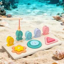 1 Set Baby Fishing Shape Puzzle Toy, Geometric Shape Color Sorting Hand-Eye Coordination Training Wooden Educational Toy - Multicolor - View 4