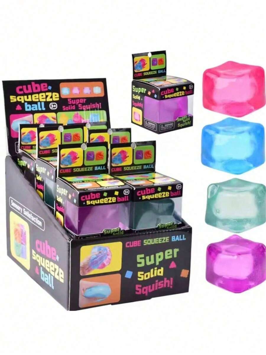 1pc Random Transparent Maltose Ice Cube Squeeze Stress Ball, Solid Soft Chewy Square Fingertip Toy, Soft Stretchable TPR Anxiety Relief Sensory Toy, Suitable For Kids And Adults, Portable Desktop Stress Relief Toy, Perfect Party Favor And Holiday Gift - Multicolor - View 1