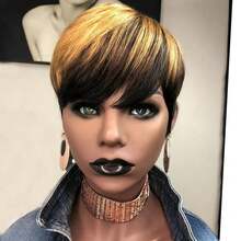 Short Pixie Cut Wig For Women Human Hair 1B/Purple Colored Short Wig For Layered Pixie Wigs Brazilian Human Hair Glueless Wig Daily Use,Party Wig None Lace Front Full Machine Made Wigs Throw On And Go Wig - Multicolor - View 9